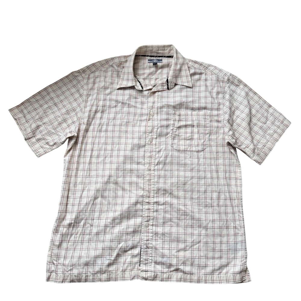 Phat Farm Short Sleeve Button Front Shirt Men Size XL Beige Plaid Y2K Streetwear - Picture 2 of 7